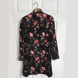 Shanghai Tang Silk Embroidered Floral Mandarin Collar Jacket Black Pink Chinese